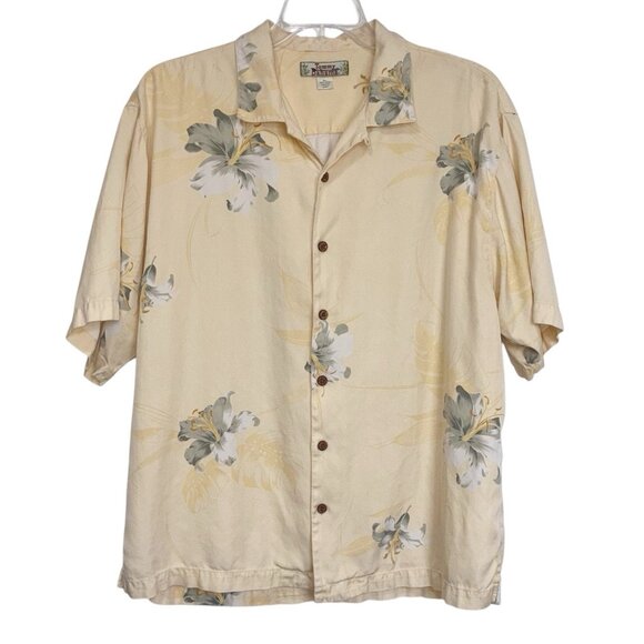 Tommy Bahama Silk Shirt Mens XL Yellow Gray White Button Up Camp Tropical Cruise - Picture 1 of 9